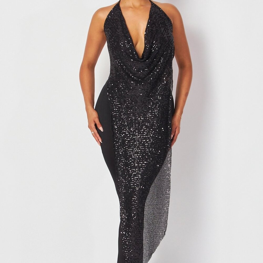 Draped Neckline Sequin Top and Legging Set